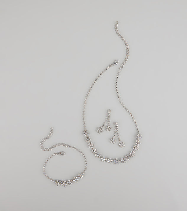 Shine Bloom Rhinestone Floral Jewelry Set