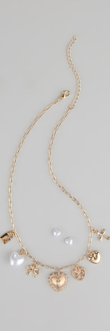 Sweet on You Charm Necklace And Heart Studs