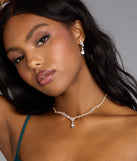 Shine Check Rhinestone Necklace And Earrings Set