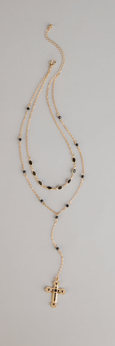 Bold Vibe Layered Lariat Cross Necklace