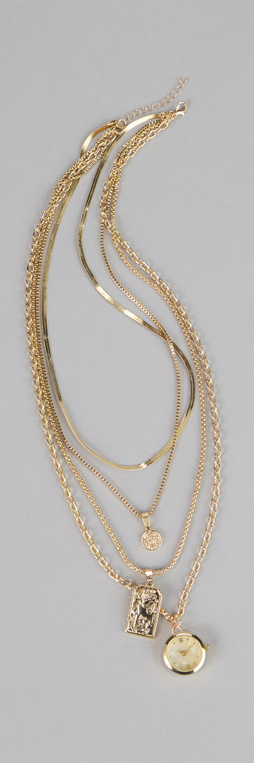 Time to Shine Layered Chain Watch Necklace