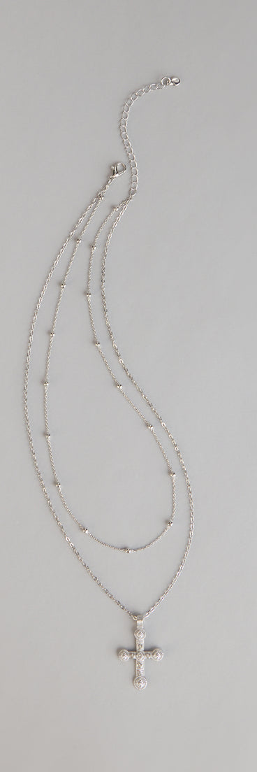 Style your vibe in seconds with the Divinely Draped Dainty Layered Cross Necklace in silver, a fashion accessories essential that completes any outfit with ease.