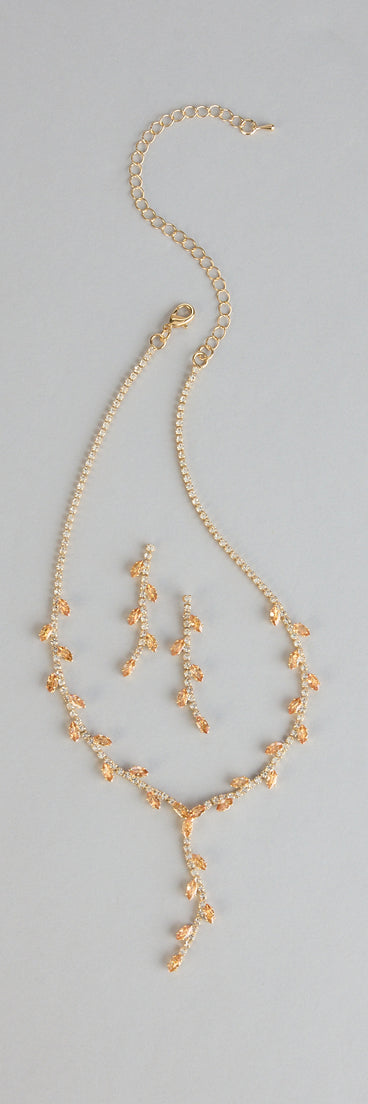 Sparkle In Bloom Rhinestone Leaf Necklace And Earrings Set