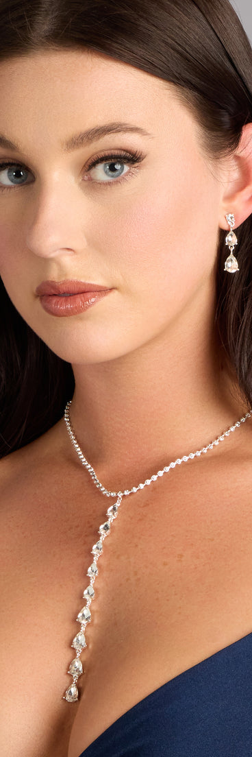 Crystal Drip Necklace And Earrings Set