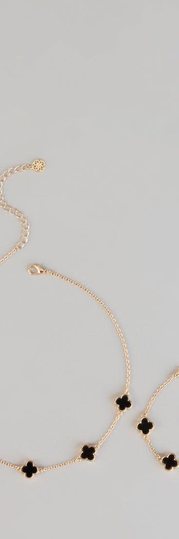 Lucky Charm Clover Necklace Bracelet Set