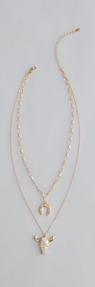 Rodeo Glow Skull And Horseshoe Necklace