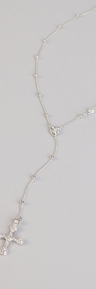 Soft Shine Rhinestone Cross Lariat Necklace