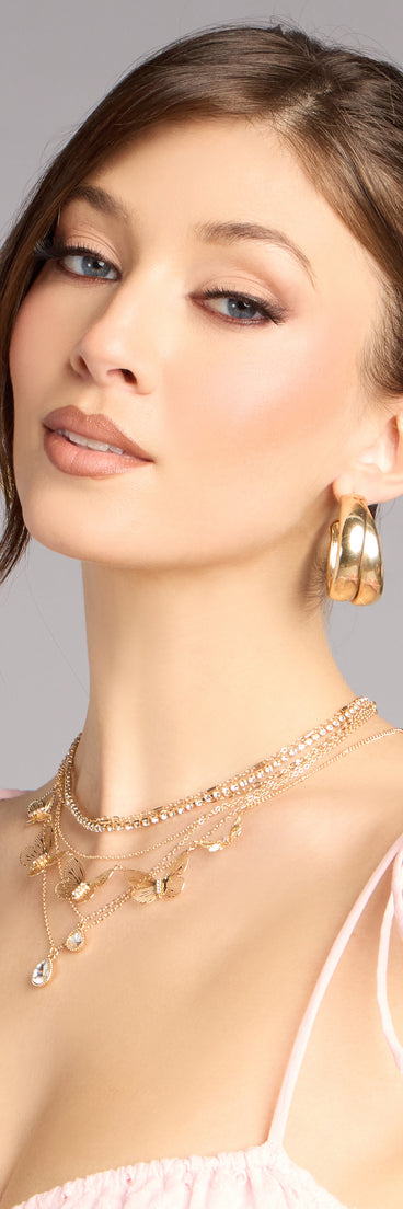 Golden Hour Glow Rhinestone Butterfly Layered Necklace