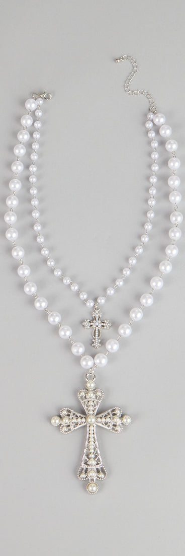 Soft Drama Faux Pearl Cross Necklace