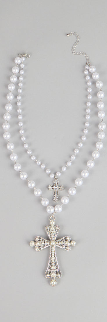 Soft Drama Faux Pearl Cross Necklace