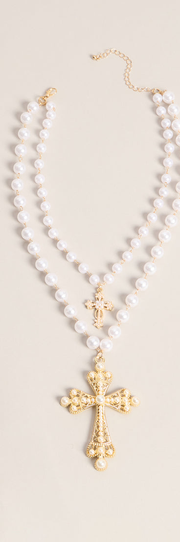 Soft Drama Faux Pearl Cross Necklace