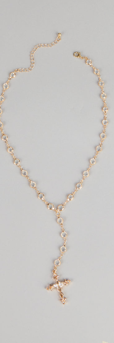 Soft Glow Rhinestone Cross Lariat Necklace