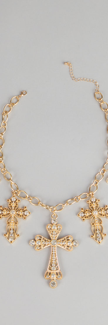 Styled Shine Rhinestone Cross Statement Necklace
