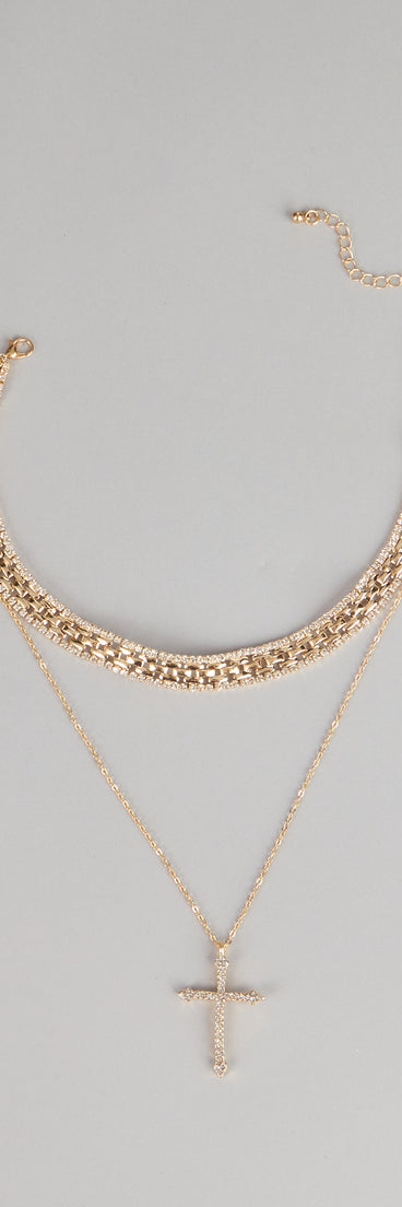 Statement Balance Layered Cross Necklace