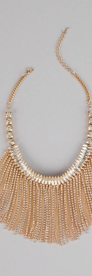 Glam Sweep Rhinestone Fringe Necklace