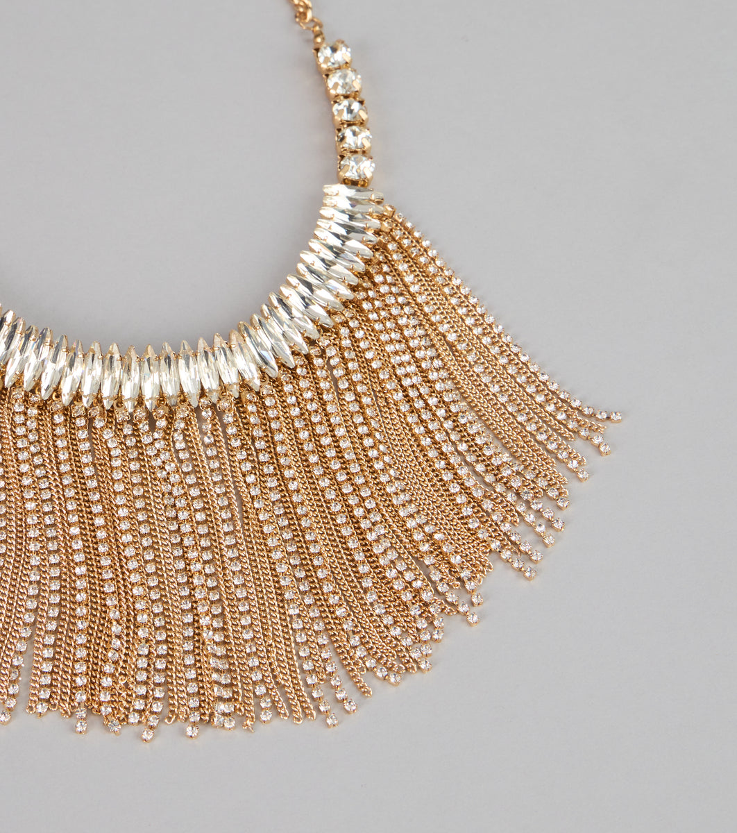 Glam Sweep Rhinestone Fringe Necklace & Windsor