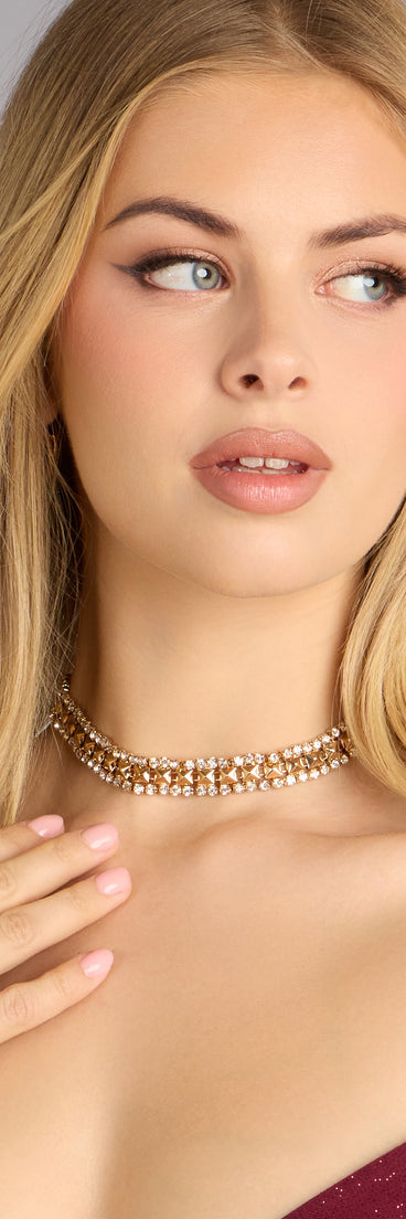 Two Times The Shine Rhinestone Stud Choker