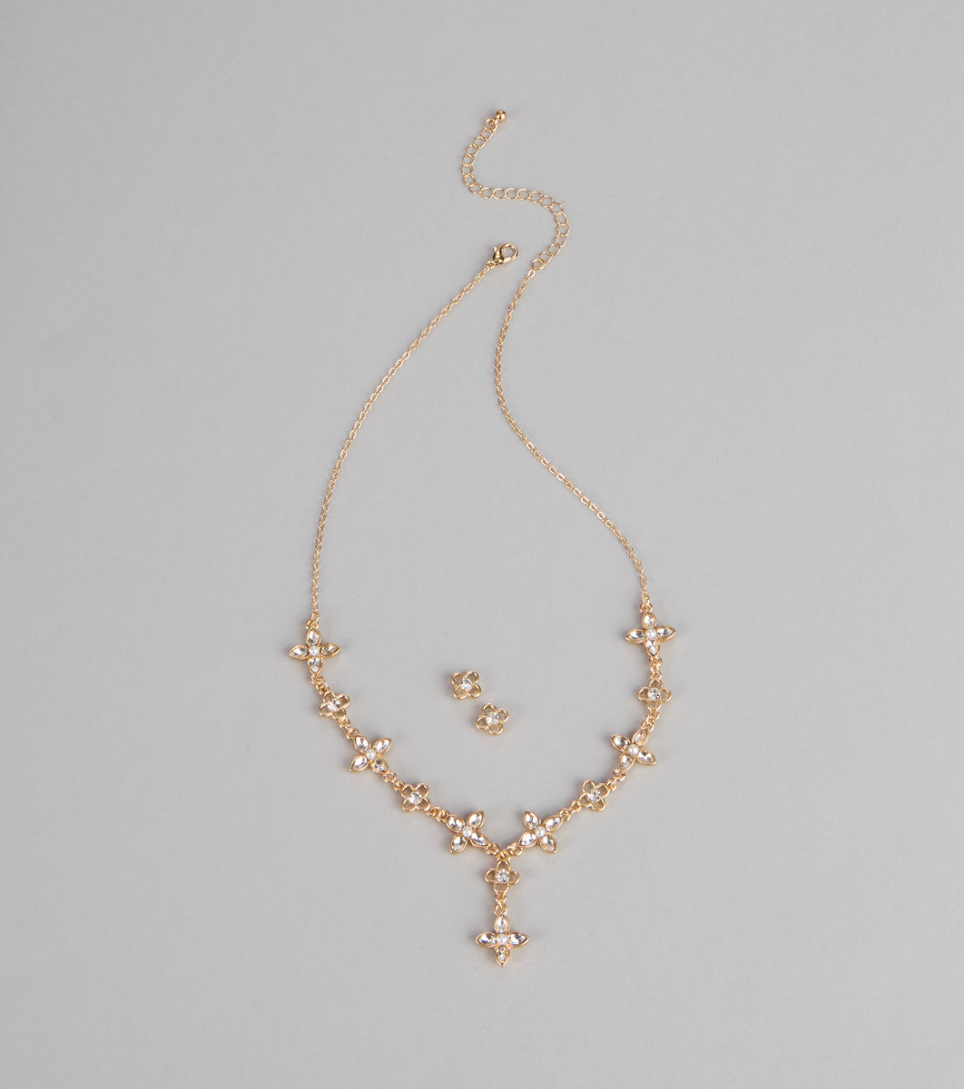 Petal Shimmer Rhinestone Jewelry Set & Windsor