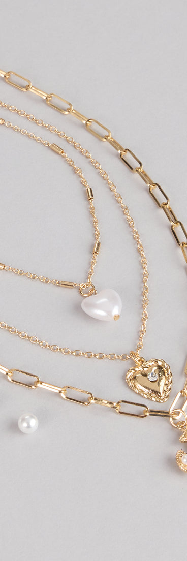 Heart And Charm Layered Necklace Set