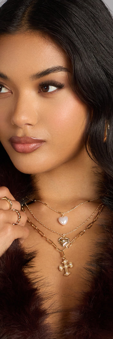 Heart And Charm Layered Necklace Set