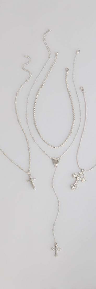 Keep It Layered Cross Charm Necklace Set