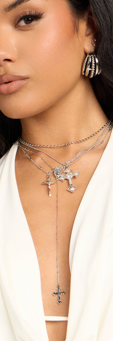 Keep It Layered Cross Charm Necklace Set