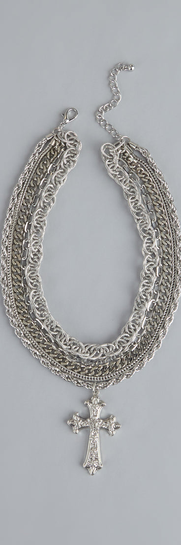 Stacked Up Layered Chain Cross Charm Necklace