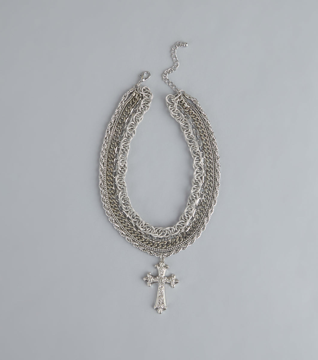 Stacked Up Layered Chain Cross Charm Necklace & Windsor