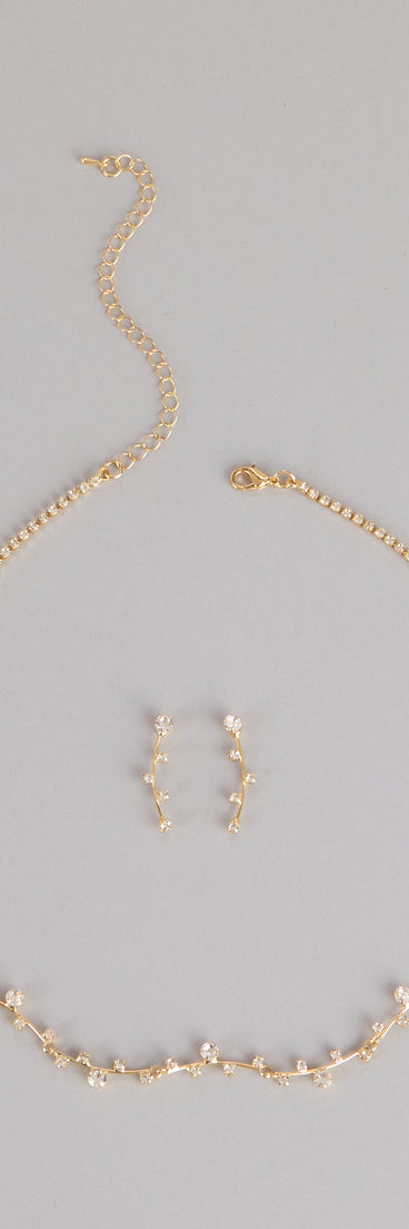 Delicate Sparkle Rhinestone Necklace And Earrings Set