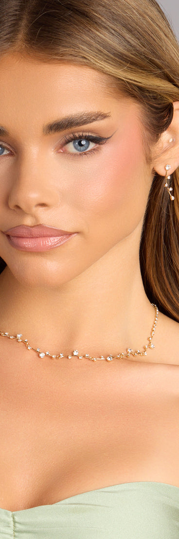 Delicate Sparkle Rhinestone Necklace And Earrings Set