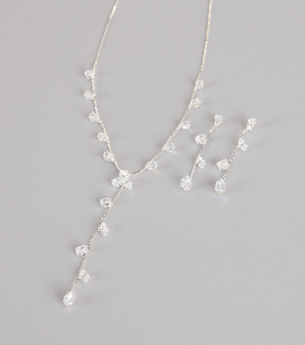 Sleek Shimmer Rhinestone Necklace And Earrings Set & Windsor