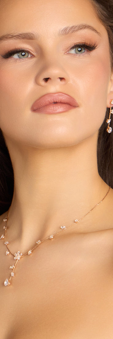Soft Shine Rhinestone Flower Necklace And Earrings Set