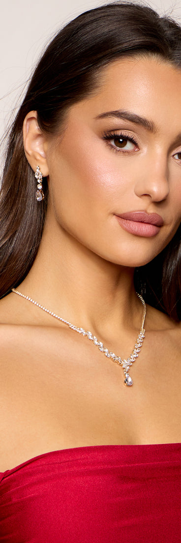 Catch The Light Rhinestone Necklace And Earrings Set