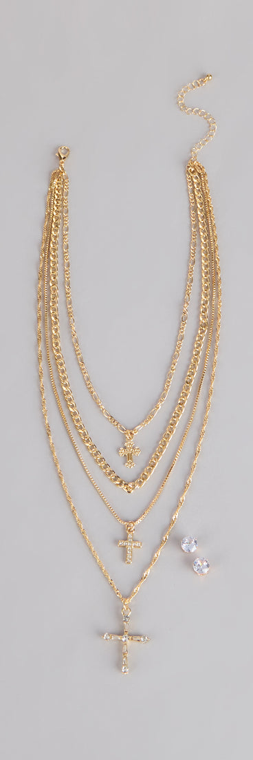 Stacked Shine Necklace And Earrings Set