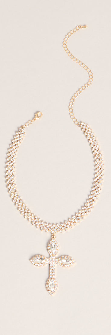 Bold Shine Rhinestone Cross Statement Necklace