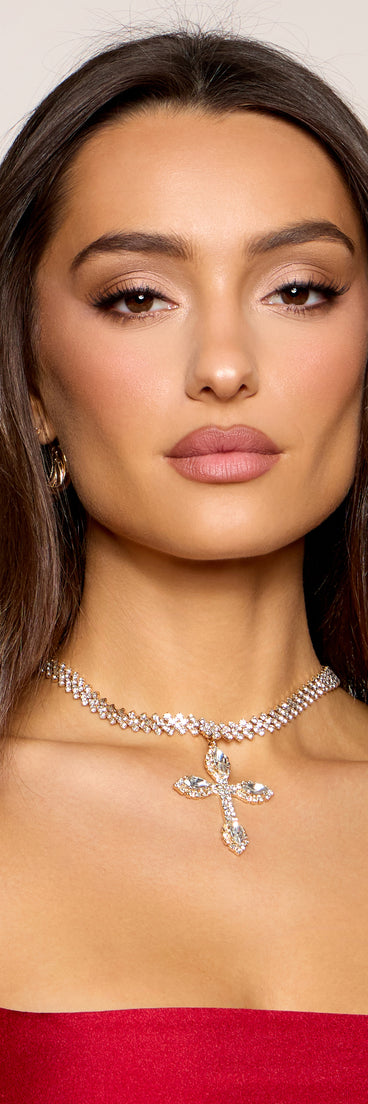 Bold Shine Rhinestone Cross Statement Necklace