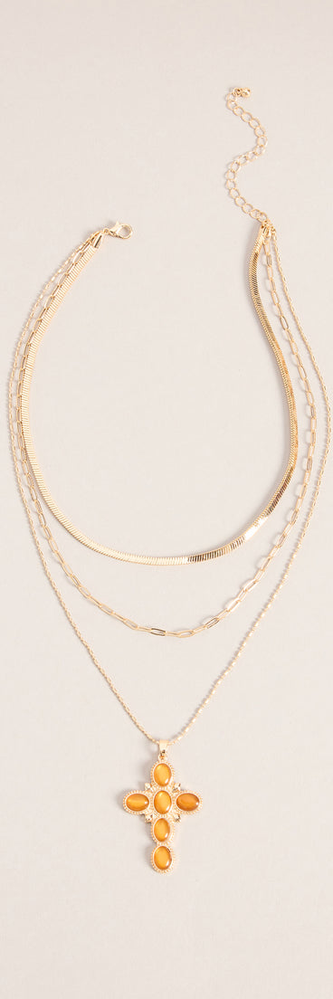 Chic Layers Stone Cross Charm Necklace