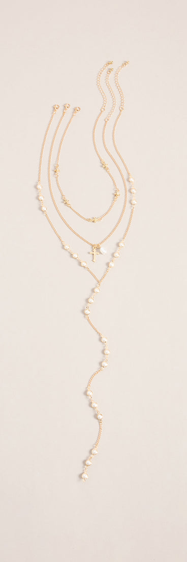 Pretty In Pearls Layered Lariat Necklace Set
