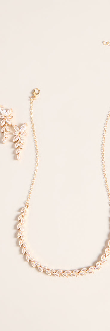 Petal Gleam Rhinestone Necklace And Earrings Set
