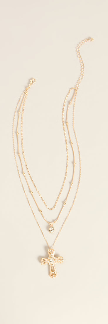 Layer It On Rhinestone Cross Pendant Necklace