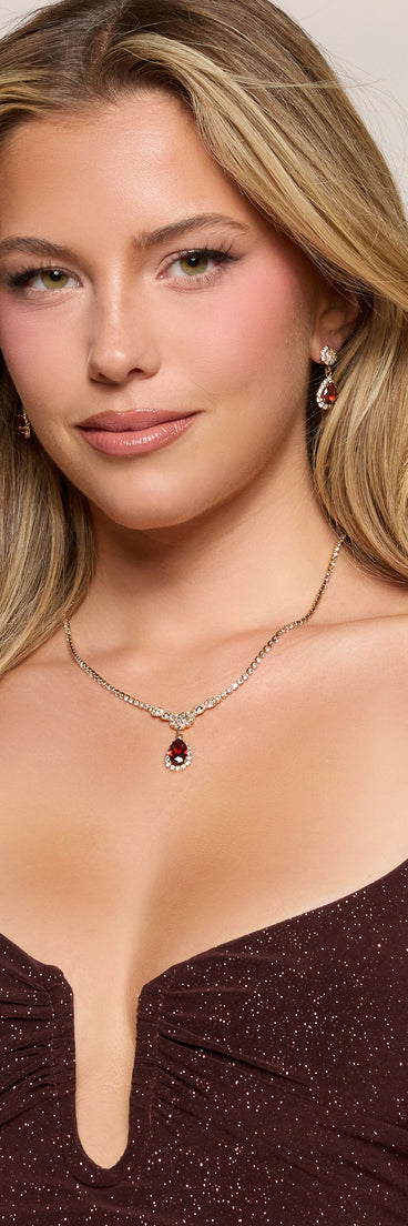 Luxe Sparkle Rhinestone Necklace And Earrings Set