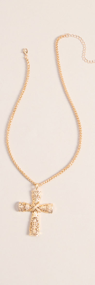 Ornate Edge Cross Pendant Necklace