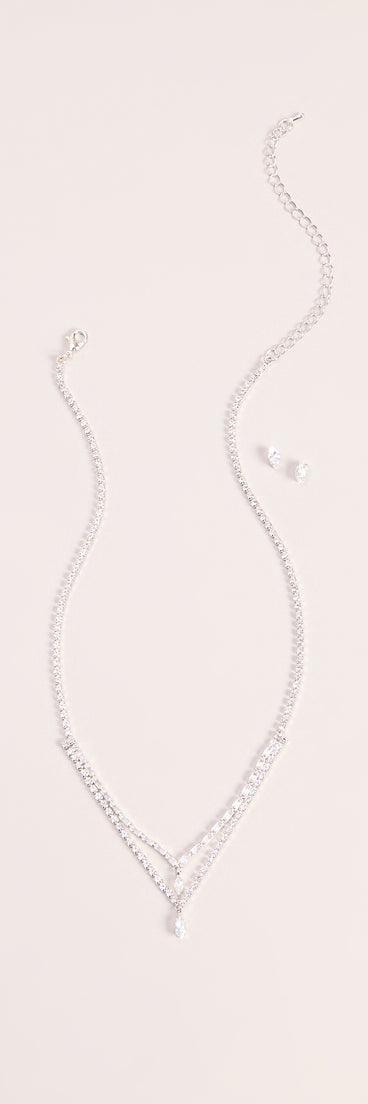 Glam Detail Cubic Zirconia Necklace And Earrings Set