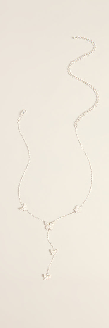 Glam Charm Rhinestone Butterfly Lariat Necklace