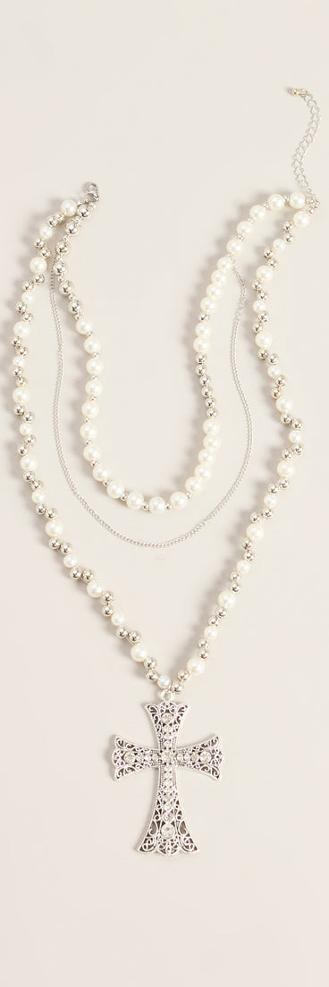 Sacred Detail Pearl Cross Necklace