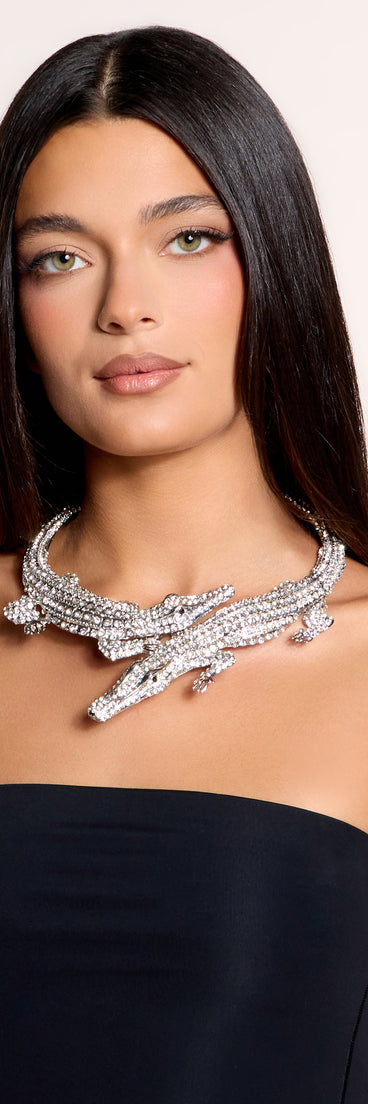 Untamed Glam Rhinestone Alligator Collar Necklace