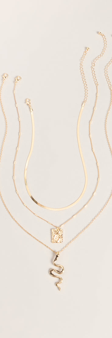 Dangerously Chic Snake Pendant Layered Necklace Set
