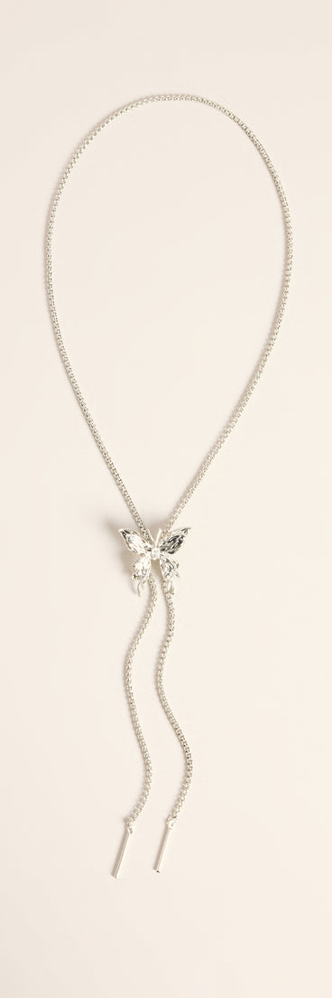 Caught In The Flutter Butterfly Lariat Necklace
