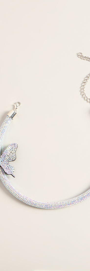 Flutter Effect Rhinestone Butterfly Collar Necklace