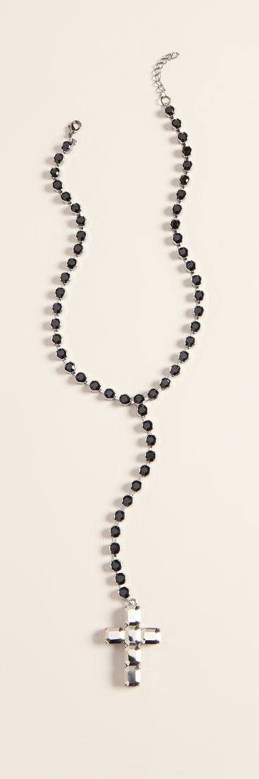 Sleek Drama Cross Pendant Lariat Necklace